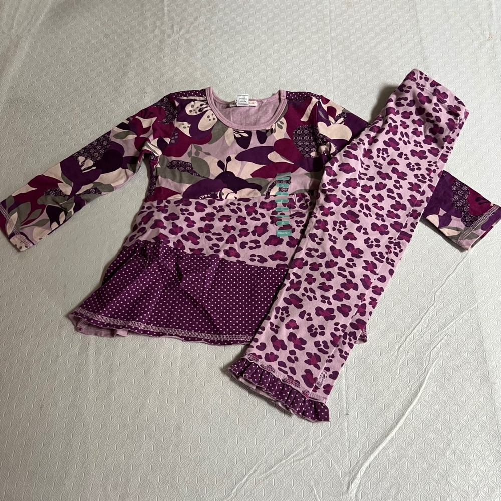 NWT Naartjie Girls 2T Purple Mixed Print Tunic and Leggings Set Dress Cat ruffle